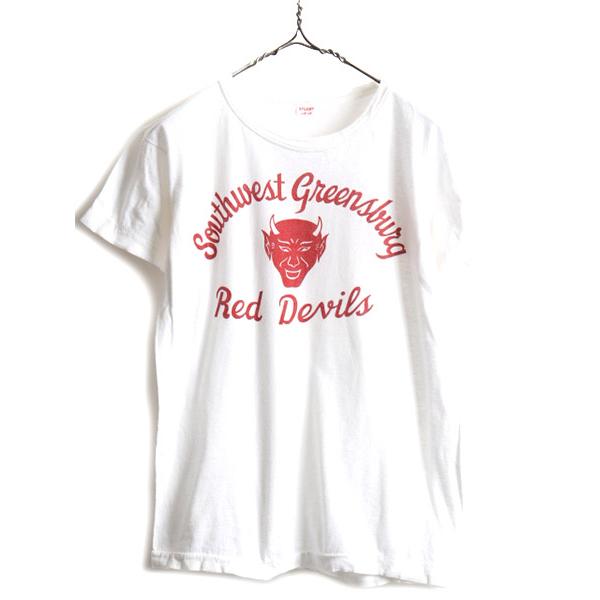 60s 70s ビンテージ □ レッドデビル 3段 染み込み プリント 半袖 T