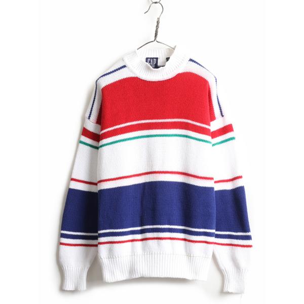 90s □ OLD GAP モックネック ボーダー コットン ニット セーター 