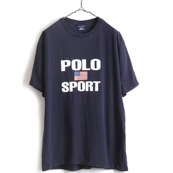 90s USA製 □ POLO SPORT ラルフローレン 星条旗 ロゴ プリント 半袖 T