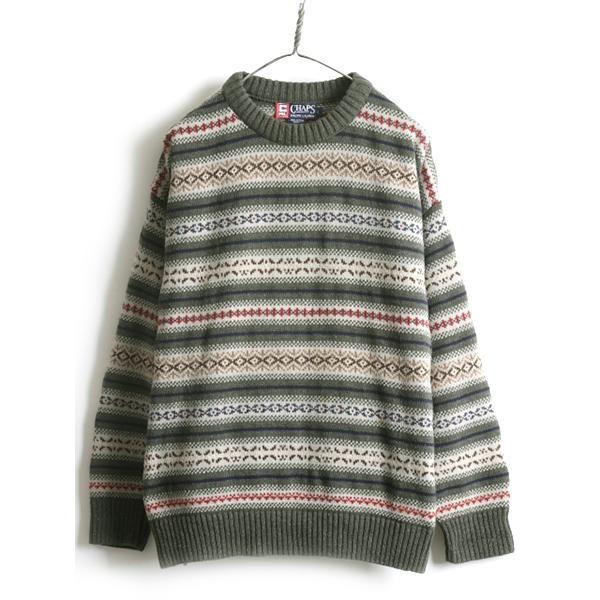 90s USA製 □ CHAPS ラルフローレン フェアアイル コットン ニット