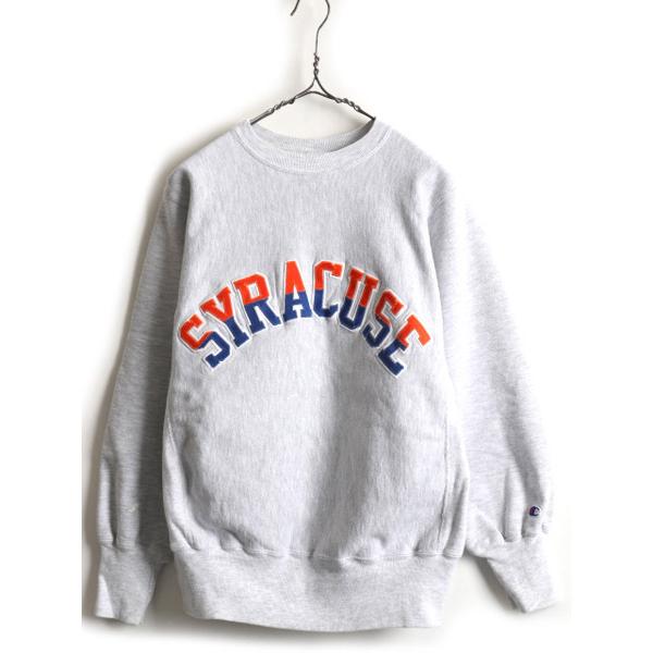 00s メキシコ製 ★ チャンピオン リバースウィーブ カレッジ パッチ 刺繍 スウェット トレーナー ( メンズ M ) 古着 Champion  裏起毛 灰