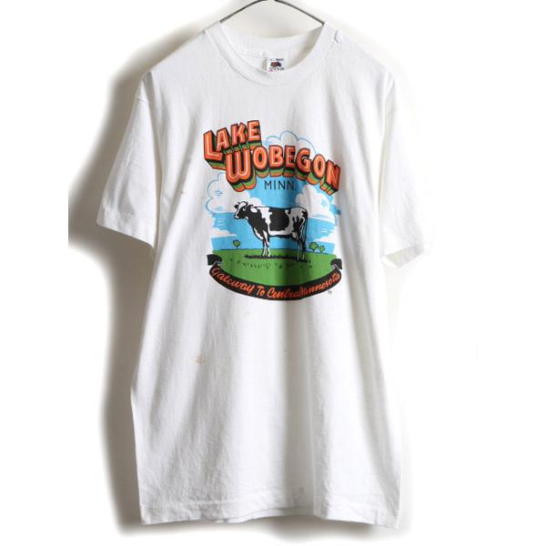 90s USA製 ☆ ウシ アニマル プリント 半袖 Tシャツ ( メンズ L ) 古着 