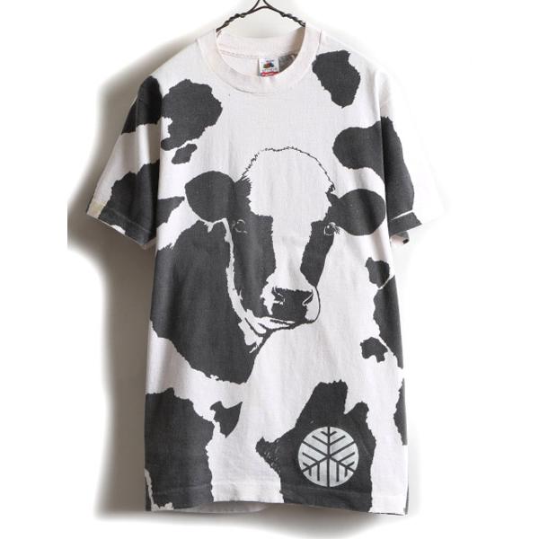 90s USA製 ☆ ウシ アニマル オールオーバー プリント 半袖 Tシャツ