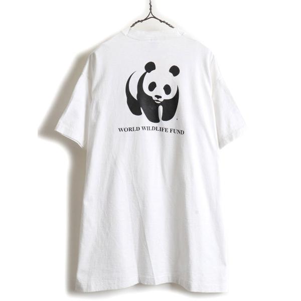 90s USA製 大きいサイズ XL ☆ WWF パンダ アニマル 両面 プリント