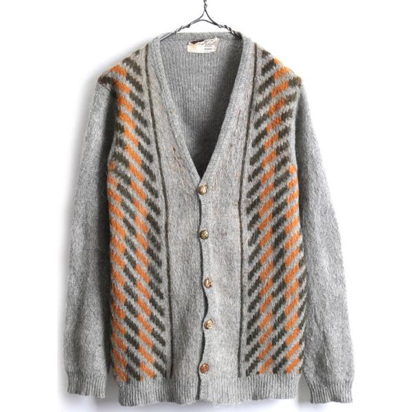 60's 70's ビンテージ ☆ マルチカラー 切替 キッド モヘア ニット