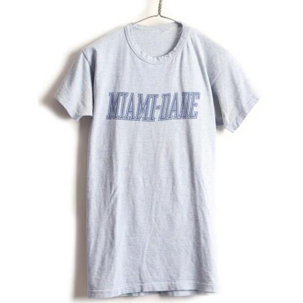 70s 80s ビンテージ ☆ Unknown 両面 染み込み カレッジ プリント 半袖