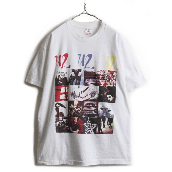 90s USA製 ☆ U2 Achtung Baby ZOO TV TOUR 92 ツアー プリント 半袖 Tシャツ メンズ XL 古着 90年代 オールド バンドT ロックT 当時物 90s USA製 半袖 プリントTシャツ 黒 ブラック ヘビーウェイト 古着