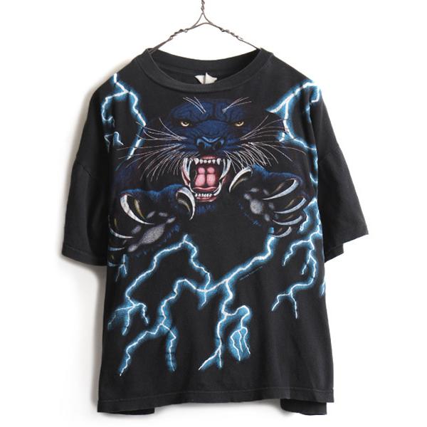 90s オールド 人気 黒 ★ アメリカン サンダー ブラックパンサー プリント 半袖 Tシャツ ( メンズ L ) 古着 90年代 AMERICAN  THUNDER 動物 :wmr192230:Master Plan - 通販 - Yahoo!ショッピング