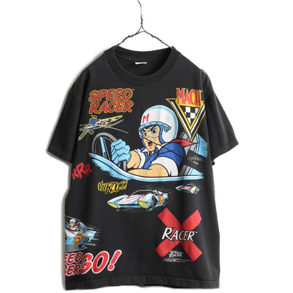 90s USA製 ★ スピードレーサー 両面 大判 プリント Tシャツ ( メンズ L ) 90年代 SPEEDRACER マッハGoGoGo  オフィシャル キャラクター 黒