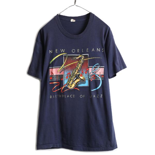 80s USA製 ☆ ジャズ アート プリント 半袖 Tシャツ メンズ L / 80年代 