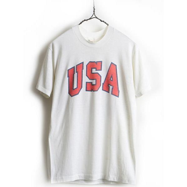 70's USA製 ビンテージ □ USA ビッグ ロゴ プリント 半袖 Tシャツ