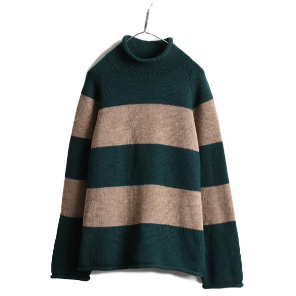 90s □ J CREW ワイド ボーダー ロールネック ウール ニット セーター