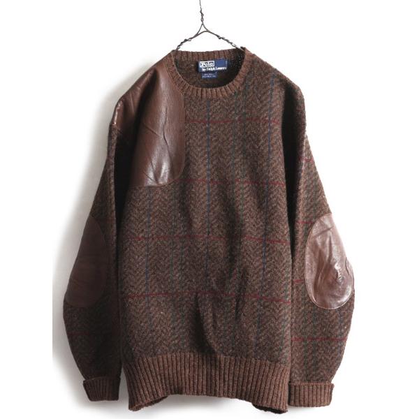 90s □ POLO ポロ ラルフローレン チェック ウール ニット セーター