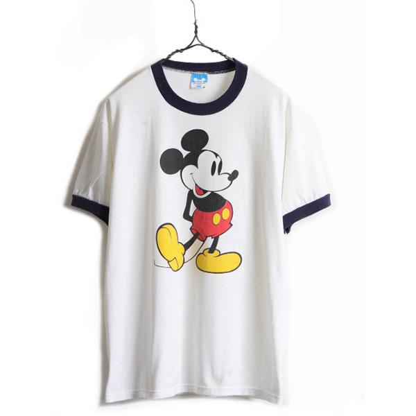 80s USA製 ■ ディズニー オフィシャル ミッキー マウス プリント 半袖 リンガー Tシャツ ( メンズ レディース L ) 古着 80年代  ビンテージ :y-jnd28y22n04:Master Plan - 通販 - Yahoo!ショッピング