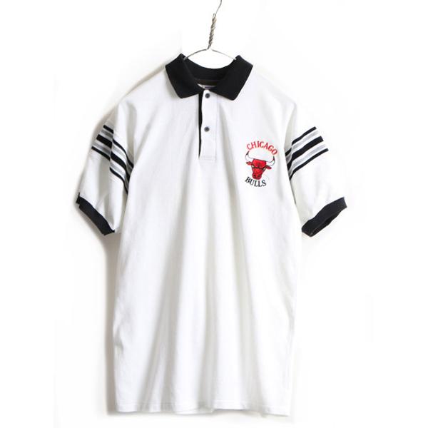 90s USA製 □ NBA シカゴ ブルズ オフィシャル 鹿の子 半袖 ポロシャツ