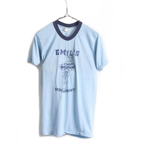 ヤマト工芸 vintage 70s 80s 70年代 リンガーTシャツ 白 青 ロゴ - T