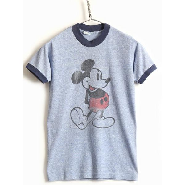 80's USA製 ■ ディズニー オフィシャル ミッキー マウス プリント 半袖 リンガー Tシャツ ( S メンズ レディース 小さめ XS 程)  古着 青杢 :y-jyd17y21n17:Master Plan - 通販 - Yahoo!ショッピング