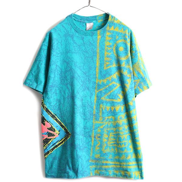 90s USA製 □ OP オーシャンパシフィック サーフ 総柄 大判 プリント