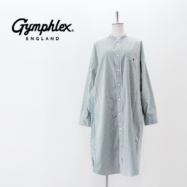❇︎❇︎超美品❇︎❇︎Gymphlex コットン バンドカラーシャツワンピース Gymphlex｜コットン ストライプ バンドカラー シャツ ワンピース gy