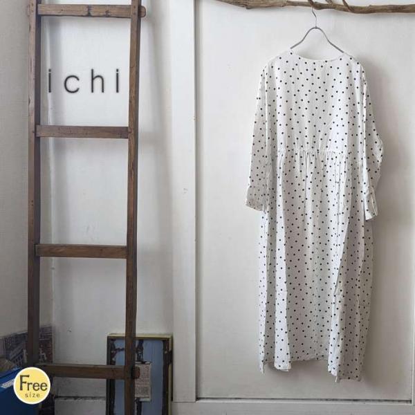 ICHI（イチ） セール30％ 小ドット切り替えギャザーロングワンピース