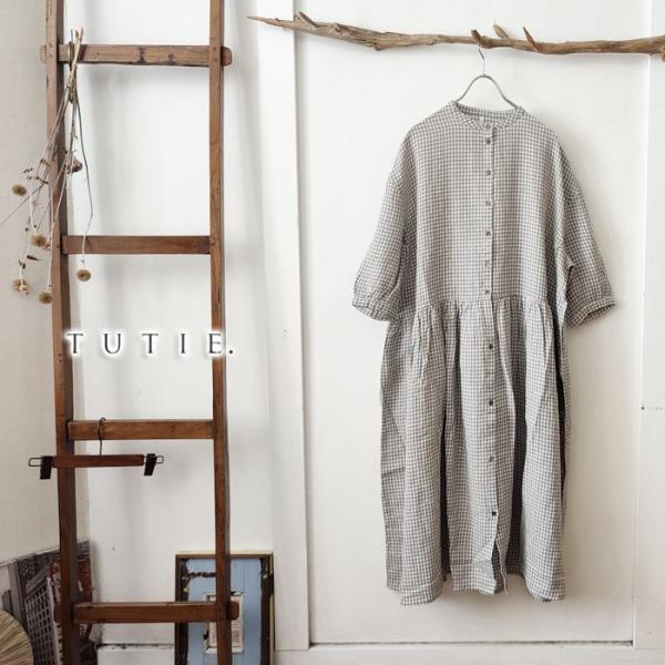 TUTIE. ツチエ ワンピース ロング シャツ ガーゼ コットン 麻 リネン リネンダブルガーゼ2WAYワンピース