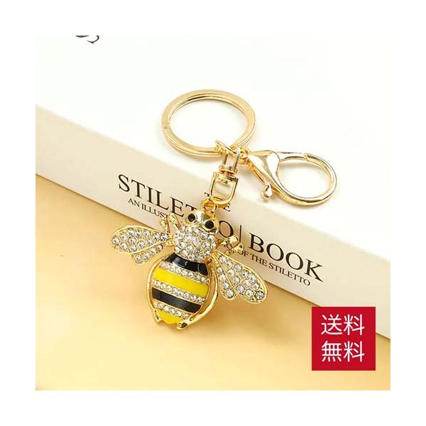 ラインストーン キーホルダー ハチ ビー 蜂 ジュエリー 宝石 可愛い