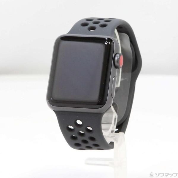 〔中古〕Apple Watch Series 3 Nike+ GPS + Cellular 38mm スペースグレイアルミニウムケース  アンスラサイト／ブラックNikeスポーツバンド〔198-ud〕
