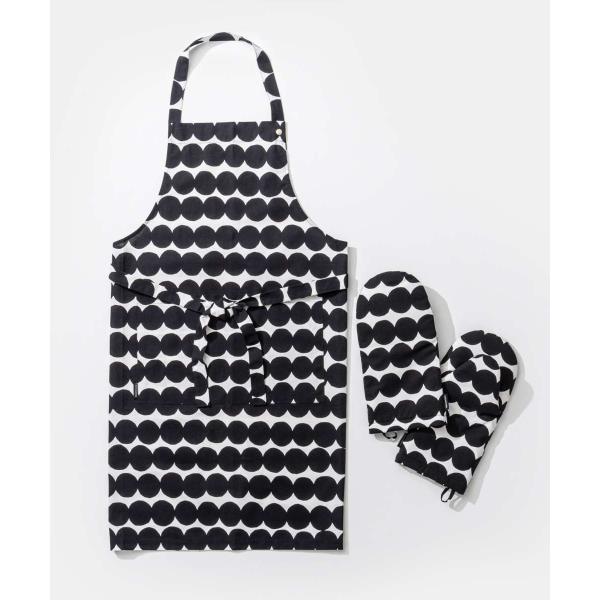 ▶︎新品未使用　マリメッコ　marimekko エプロン　ムスタタンマ◀︎ marimekko（マリメッコ） Marimekko kitchen textile set 071708 190