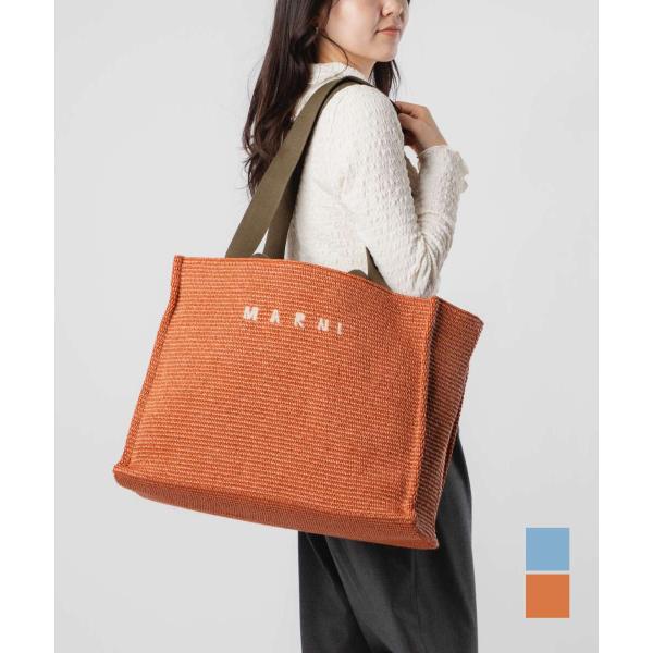 【関税送料込】【MARNI】ショッピングバッグ ブラウン ホワイト パッチ付き レザー製 Museo ホーボーバッグ