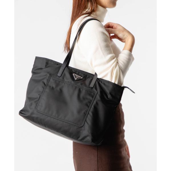 プラダ　トートバッグ　サフィアーノレザー　肩掛け　三角ロゴ　ナイロン　ブラック PRADA 極 美品 希少品 プラダ 三角ロゴ 金具 サフィアーノ