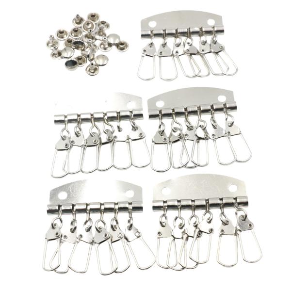 キースタンド(※備品は含みません) ハンドメイド 5組] キーケース 金具 6連 取付 カシメ シルバー レザークラフト