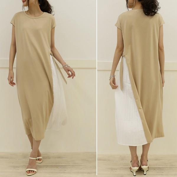 サイドプリーツ ワンピース プリーツ マキシワンピース レディース