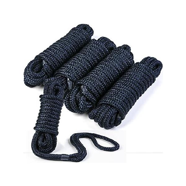 WELLUCK Double-Braided Nylon Boat Dock Lines, 3/8 Inch x 15FT Boat Ropes for Docking, 12Inch Eyelet, 4035lbs Breaking Strength, Marine Mooring Rope Do