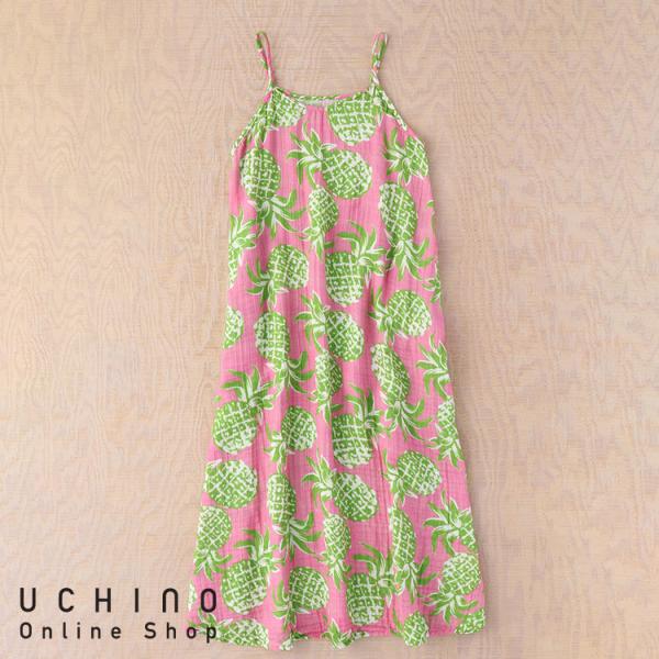 UCHINO SALE クレープガーゼ パインプリントキャミワンピース
