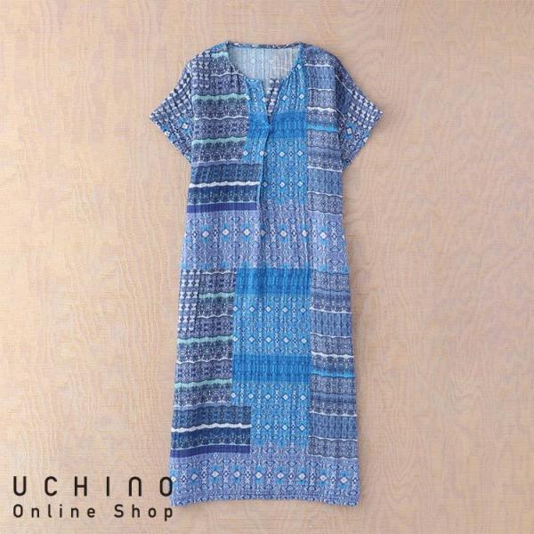 UCHINO (SALE)クレープガーゼ プリント 半袖 レディース ワンピース
