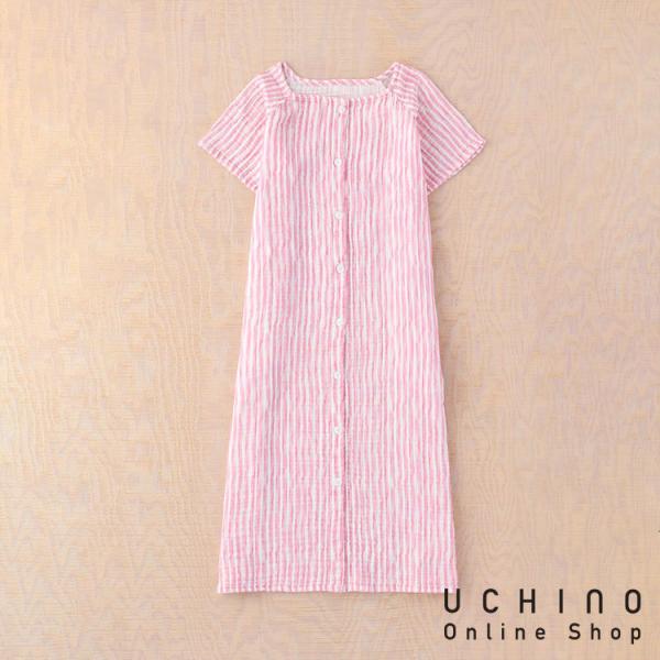 UCHINO (SALE)クレープガーゼ プリント ボタンあき レディース
