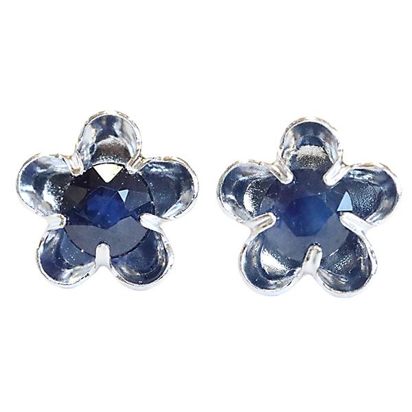 267043）サファイア フラワーモチーフ ピアス K14 スタッドピアス 14k