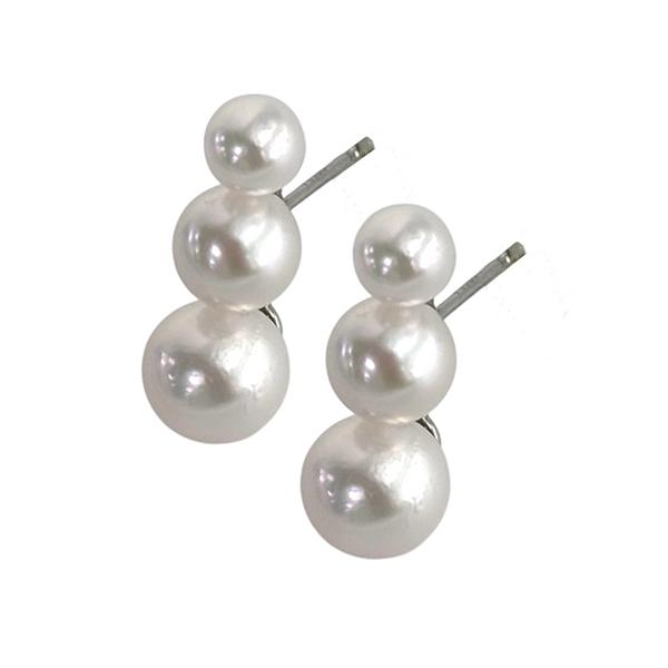 パールピアス 三連 プラチナ アコヤ真珠 4-6mm スタッドピアス