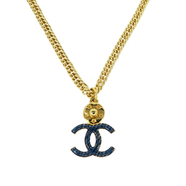 名東】シャネル CCマークネックレス ココマーク ダークブルー ゴールド