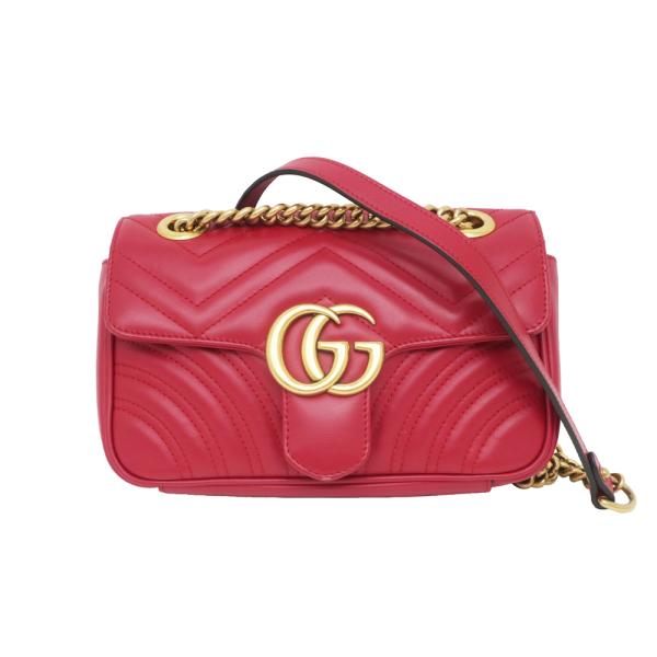 GUCCI グッチ GGマーモント チェーンショルダーバッグ ハンドバッグ レッド×ベージュ キャンバス×レザー 446744 ゴールド金具 GUCCI（グッチ） GGマーモント チェーンショルダーバッグ ハンドバッグ