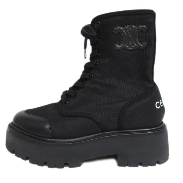 名東】セリーヌ バルキー レースアップブーツ サイズ38 黒 ブラック