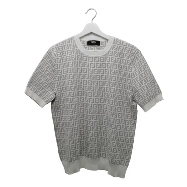 名東】フェンディ ズッカ柄 ニットTシャツ FZY443 AKEW F1HXT 50
