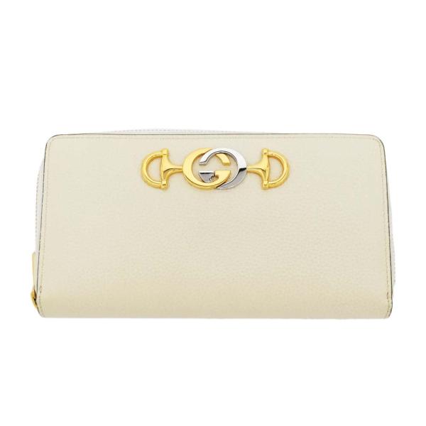 名東】グッチ ズゥミ ラウンドファスナー 長財布 570661 アイボリー系  