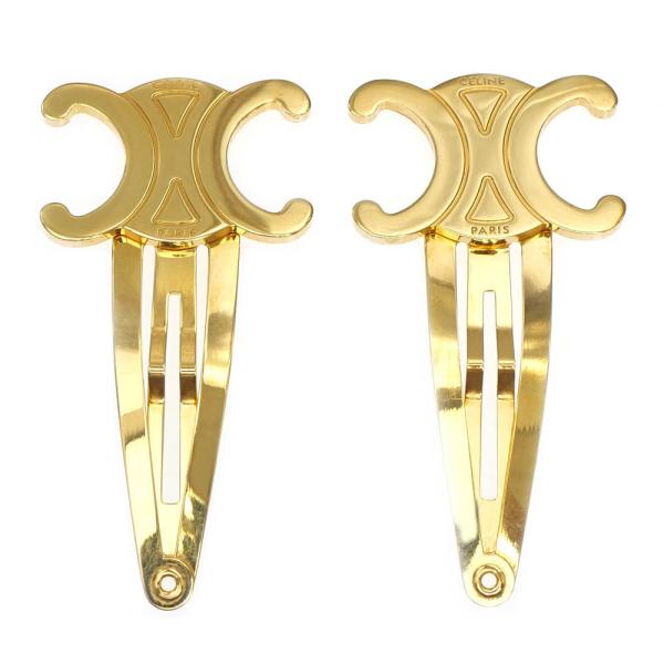 CELINE スナップヘアクリップ 2つセット ゴールド すぐ届く【CELINE】トリオンフ スナップヘアクリップ 2つセット