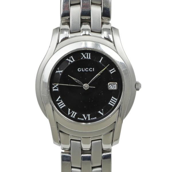 名東】グッチ 5500M デイト ブラックローマ 黒文字盤 SS クォーツ