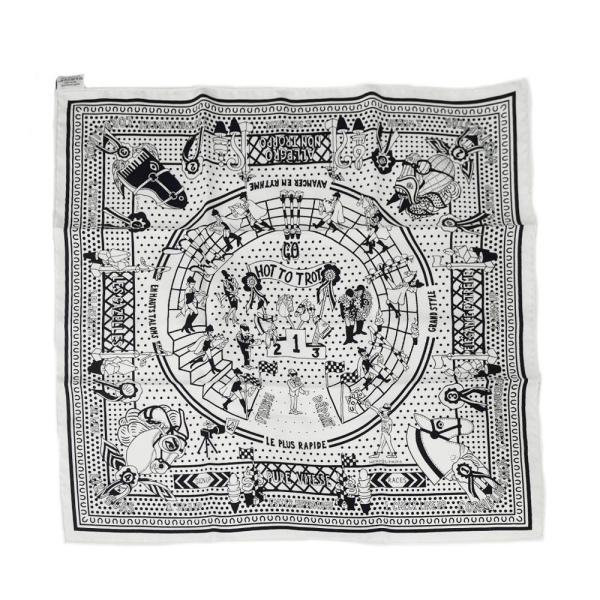 HERMES HOT TO TROTバンダナカレ55 ブラックホワイト　シルク ueda-shopping_s2510-07-505426ro