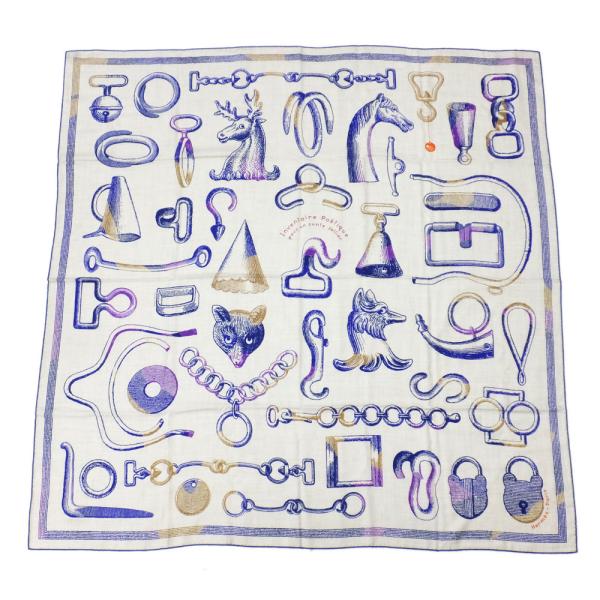 天白】エルメス カレ140 カレジェアン 鞍職人の詩的な目録 カシミヤ70