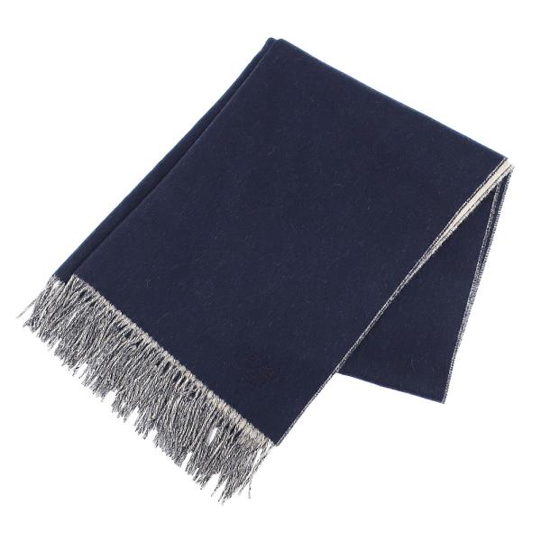 天白】エルメス マフラー ダブルフェイス ネイビー ベージュ