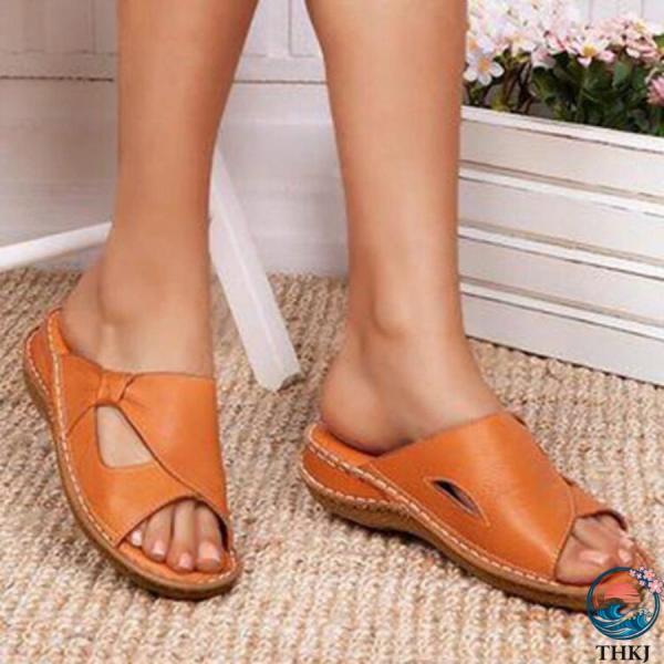 足底筋膜炎 扁平足 足の痛みを和らげるための女性用スリッパプラットフォーム装具スライドサンダルアーチサポート THKJ ブラウン 37CN 快適 フィット