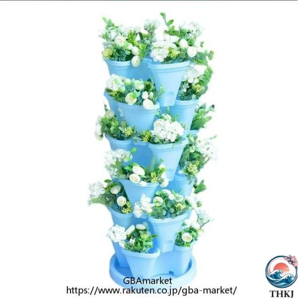 段垂直ガーデンプランター ホイール付き 3バルブ 4バルブ プラスチック 積み重ね可能  イチゴ植栽ポット 屋内屋外用 庭の植木鉢 ガーデンタワー 花 野菜